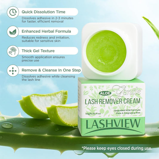 LASHVIEW Eyelash Extension Remover Cream - 1-3 Minutes Fast & Gentle Removal, Low Irritation Gel Texture for Sensitive Skin, Infused with Aloe, 10g