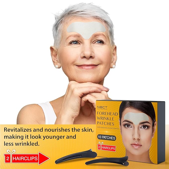 Forehead Wrinkle Patches with Hyaluronic Acid & Vitamin E - Anti Aging Face Pads for Smoothing Wrinkles - Hydrogel with Aloe & Collagen - 10 Patches