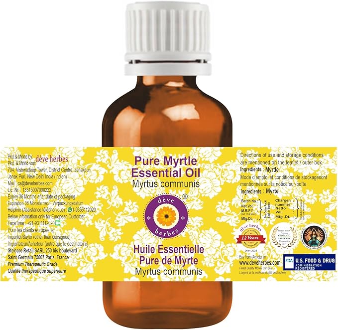 Deve Herbes Pure Myrtle Essential Oil (Myrtus communis) Steam Distilled 15ml (0.50 oz)