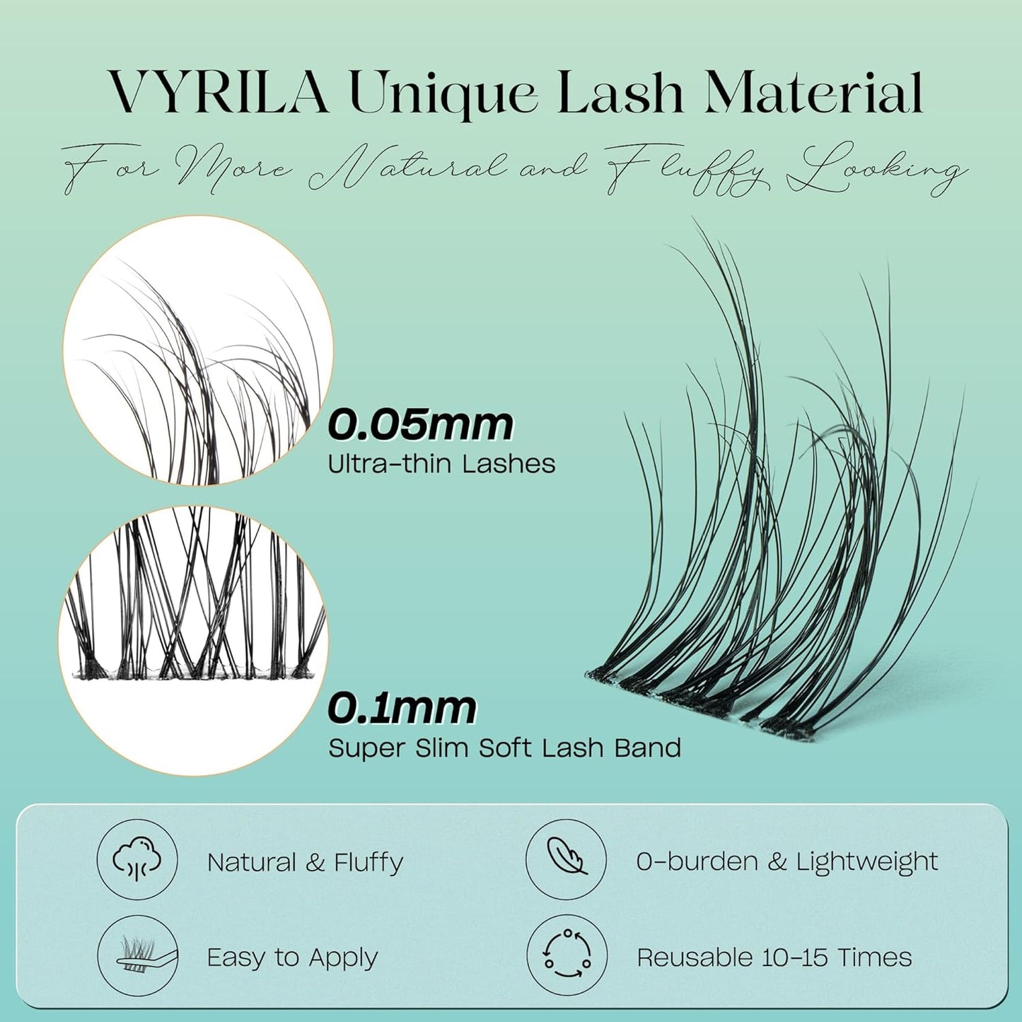 Lash Clusters 0.05mm Individual Lashes, 3D Wispy Lashes Clusters, 0.1mm Super Thin Band Resuable Natural Lashes,D Curl Faux Mink Lashes,180pcs Lash Extension (Green Charm-D-0.05-8-16mix)