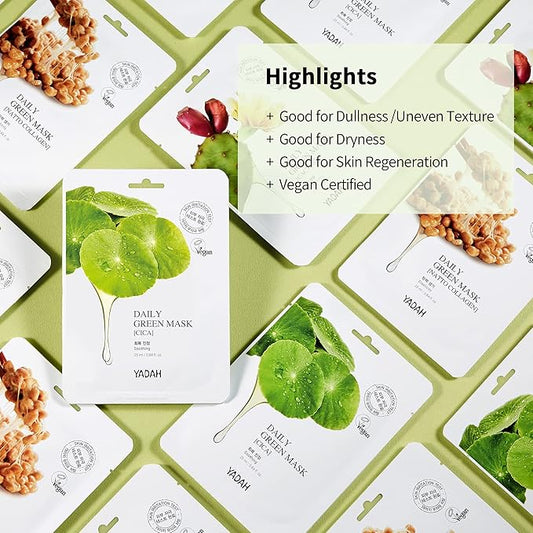 YADAH Daily Green Facial Sheet Mask, Cactus, Pack of 5 – Vegan for Skin Soothing