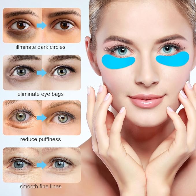 Joez Wonderful Under Eye Patches 2 Pairs, Silicone Reusable Eye Patches, Under Eye Mask for Skin Care Effect to Reduce Wrinkles & Fine Lines, with Metal Eye Cream Applicator, Tin Case (Blue)