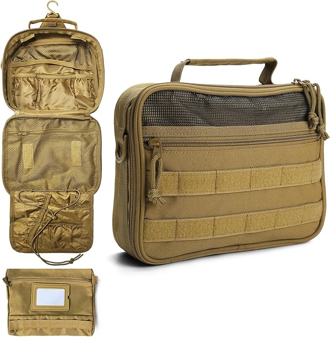 SMONT Toiletry Bag for Men Travel Toiletry Organizer Dopp Kit Travel Organizer Toiletries Travel Bag Shaving Hygiene Bag Bathroom Hanging Men's Toiletry Bag for Short Trips Brown