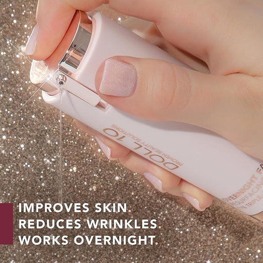 Doll 10 - Smooth Assist Overnight Facial 11% Triple-Acid Resurfacing Serum - Proven Overnight Transformation - Improves Skin Tone, Pores, Wrinkles & More - Vegan, Cruelty Free & No Parabens (1 oz)