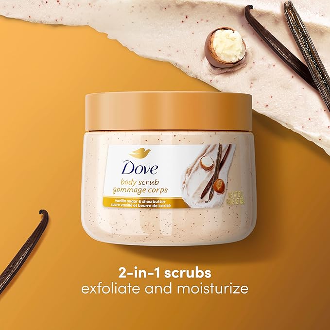 Dove Vanilla Body Scrub Exfoliates and Deeply Nourishes for Smooth, Radiant Skin 15oz