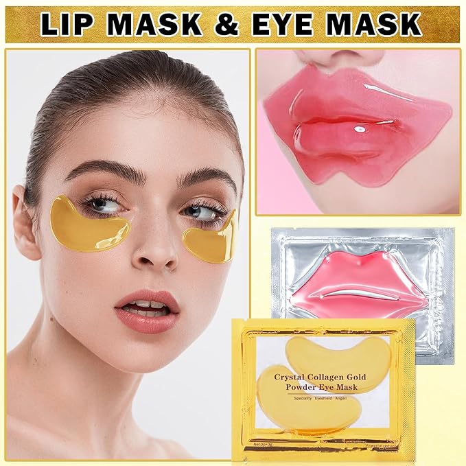 30PCS Lip Mask & Under Eye Mask Pink Lip Masks 24k Gold Eye Mask Patches for Puffy Eyes Effectively Moisturizing Lip & Eye Skin Reducing Fine Lines & Dark Circle