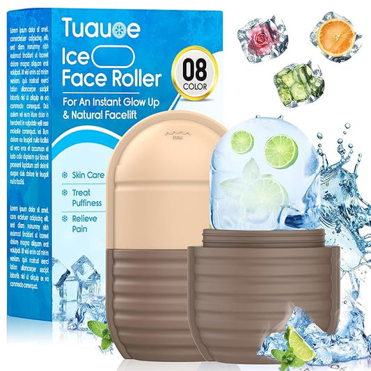 1Pcs Ice Roller for Face, Ice Face Roller, Reusable Silicone Ice Mold for Face, Facial Beauty Ice Roller Skin Care Tools for Shrink Pores Anti Wrinkle Reduce Puffiness (Brown)