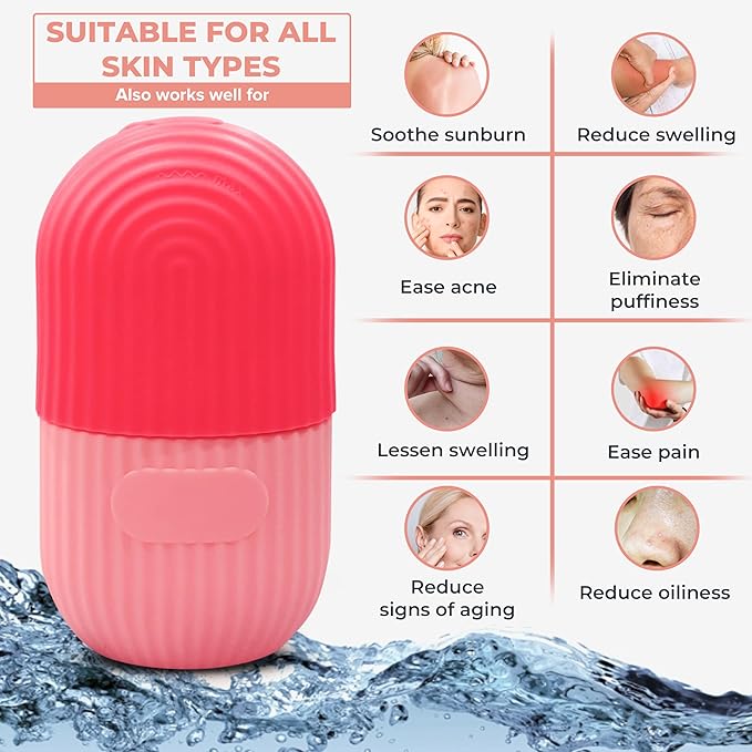 Luxury Cooling Ice Face Roller - Silicone Ice Mold for Face, Eyes, and Neck (Red)