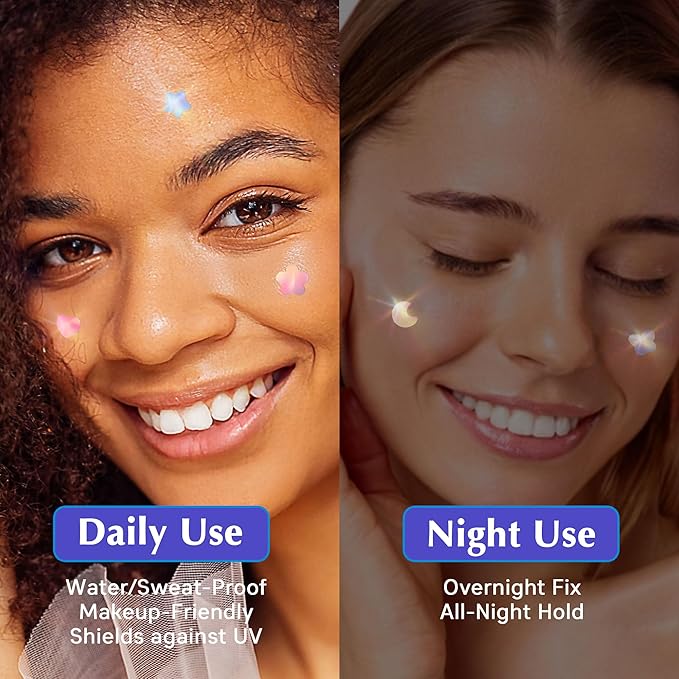 Hologram Pimple Patches for Face, Cute Hydrocolloid Acne Patches, Salicylic Acid & Tea Tree Colorful Star Spot Stickers,Zits & Blemish, Blue Cloud Zit Patches 12MM (48 Count)