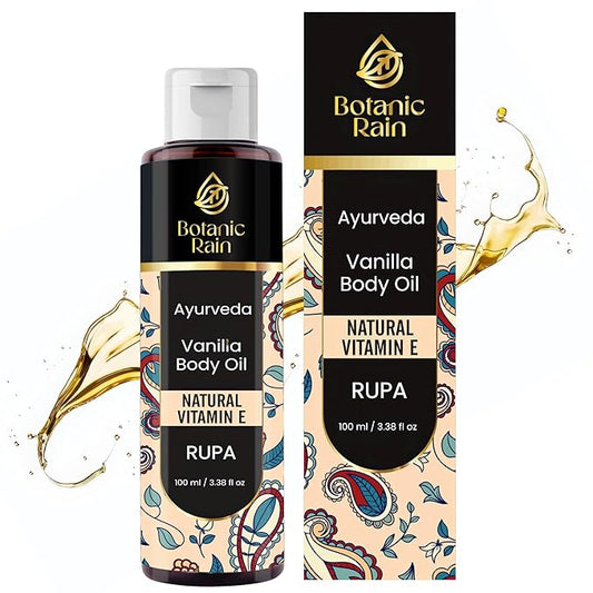 Ayurveda Vanilla Body Oil, Moisturizing & Hydrating Organic Vitamin E Oil, Body Oil For Women After Shower, Ayurveda Products For Crepey Skin - 3.38 Fl Oz (1)