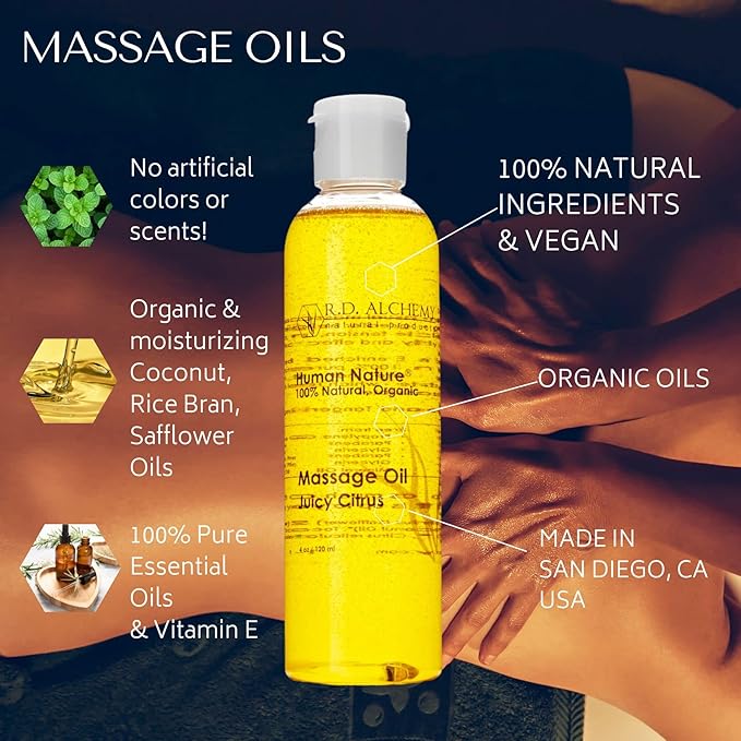 RD Alchemy - 100% Natural & Organic Edible Massage Oil with Organic Essential Oils. Fresh Citrus Flavor: Juicy Citrus - Tangerine and Orange Oils!