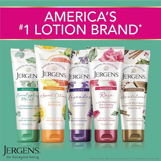 Jergens Lavender Body Butter Hand and Body Lotion, Moisturizer for Women, with Essential Oils for Indulgent Moisturization, 7 Oz, Pack of 3