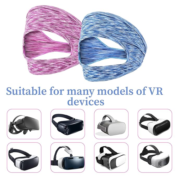 Grevosea 2 Pack VR Eye Mask, Adjustable Breathable VR Sweat Band Comfortable and Sweat-Resistant Eye Face Cover for Meta/Oculus Quest 2/3/3S/Pro Most VR Devices and Any Head Size