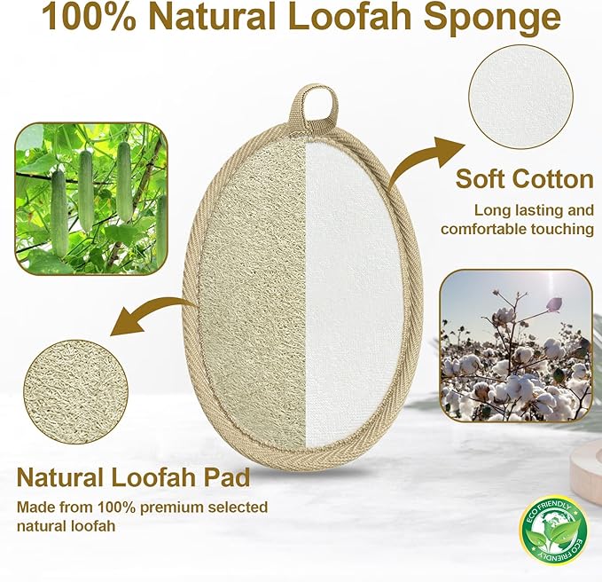 Loofah Exfoliating Body Scrubber (2 Pack), Natural Body Scrubbers for Shower Exfoliator, 100% Natural Lufa Bath Scrub Loofa Sponge Pad, Large Lufas for Men and Women Loufa Biodegradable Luffa Brown