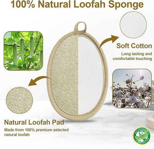 Loofah Exfoliating Body Scrubber (2 Pack), Natural Body Scrubbers for Shower Exfoliator, 100% Natural Lufa Bath Scrub Loofa Sponge Pad, Large Lufas for Men and Women Loufa Biodegradable Luffa Brown