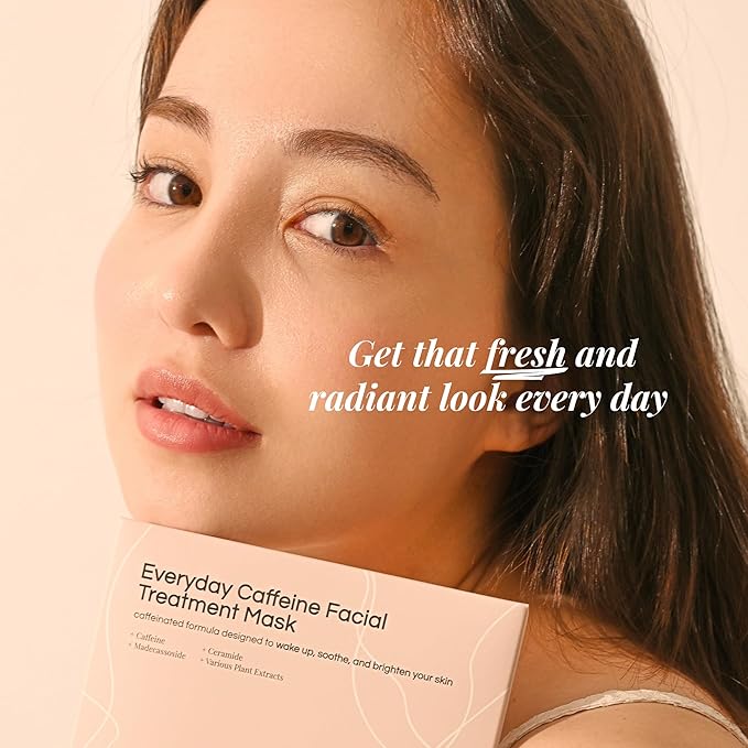 Everyday Caffeine Facial Treatment Mask - Caffeinated Formula with Ceramide, Plant Extracts, Cypress Essential Oil Ultra-Rich Formula, Men & Women Face Masks, All Skin Types (1 Sheet)