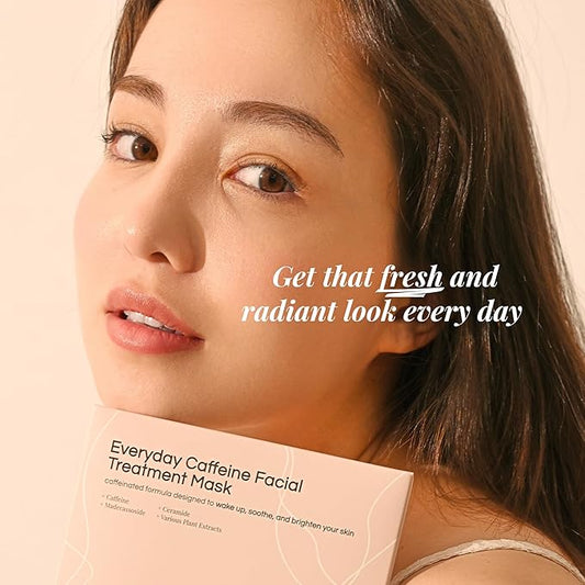 Everyday Caffeine Facial Treatment Mask - Caffeinated Formula with Ceramide, Plant Extracts, Cypress Essential Oil Ultra-Rich Formula, Men & Women Face Masks, All Skin Types (3 Sheets)