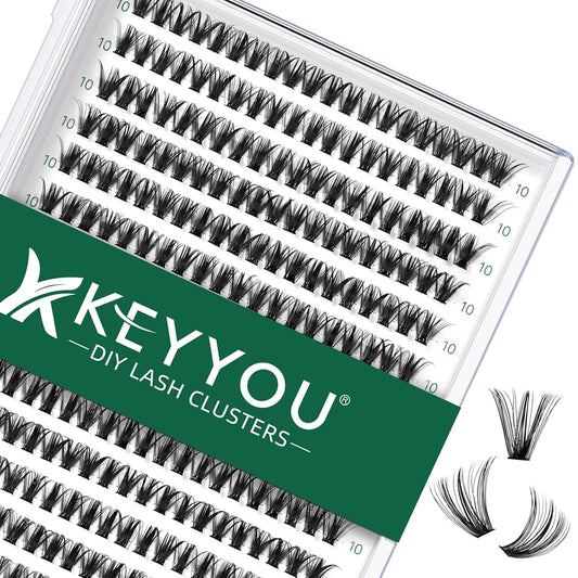 Lash Clusters 300pcs Individual Lashes 40D 0.07D Curl 10mm DIY Eyelash Extension KEYYOU Large Tray Volume Soft&Natural Cluster Lashes(40D-0.07D,10）