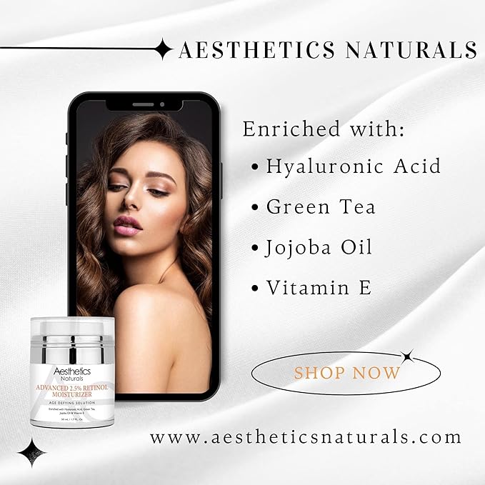 Retinol Cream - Anti-Aging Face & Neck Moisturizer with 2.5% Retinol, Vitamin E, Green Tea, Hyaluronic Acid, Organic Jojoba Oil, & Shea Butter, Day & Night Anti-Wrinkle Cream 1.7oz