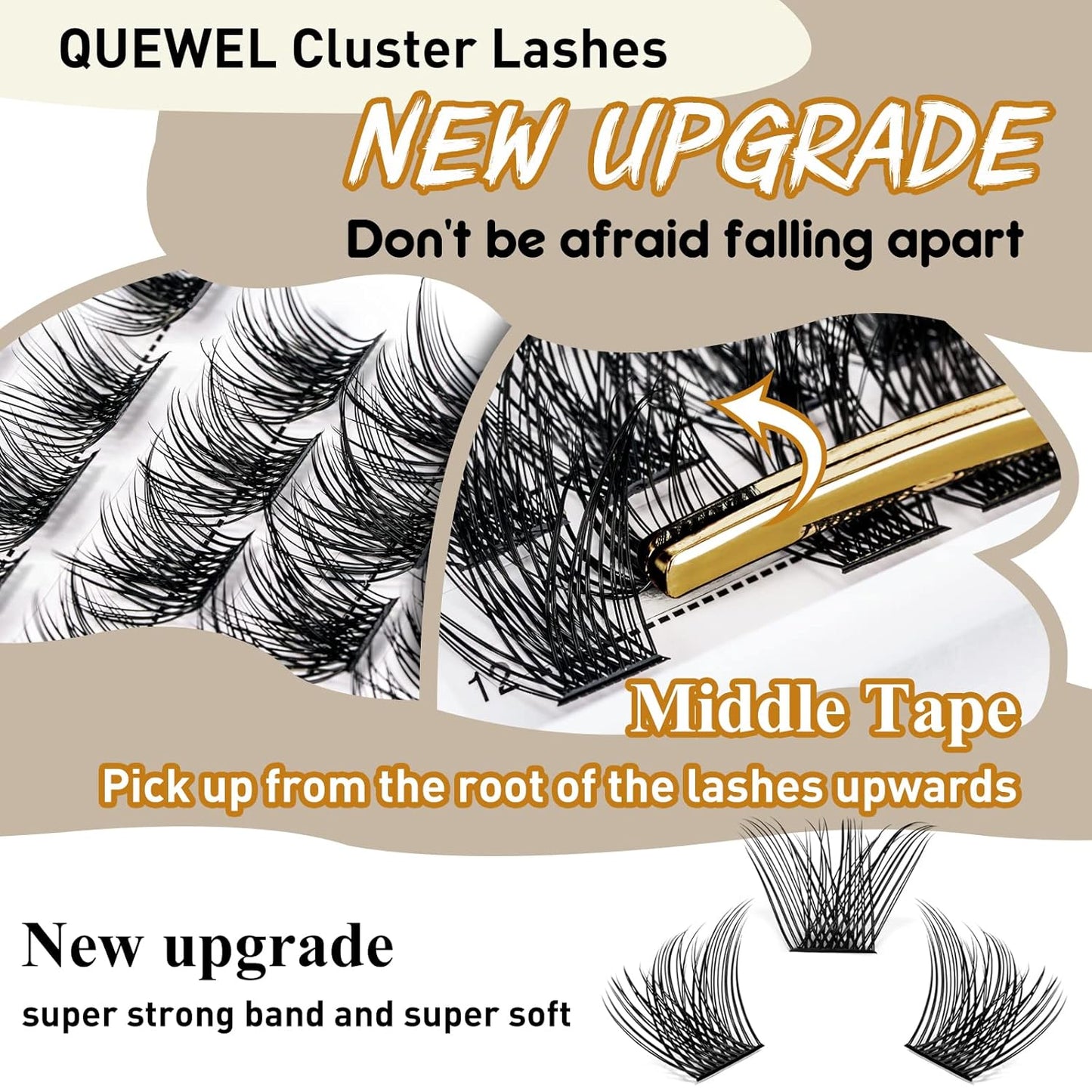QUEWEL Lash Clusters 72 Pcs Cluster Lashes Wide Stem Eyelash Clusters C/D Curl 8-16mm DIY Eyelash Extensions Natural Style for Self Easy To Use at Home (Natural-D-16)