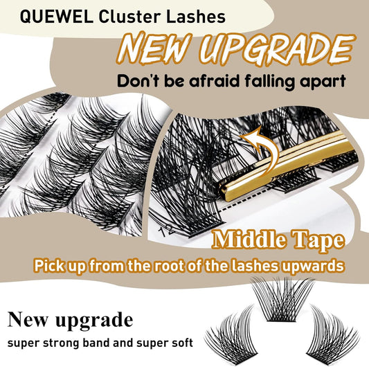 QUEWEL Lash Clusters 72 Pcs Wide Stem Individual Cluster Lashes C/D Curl 8-18mm DIY Eyelash Extension False Eyelashes Natural&Mega Styles Soft for Personal Makeup Use at Home (Mega-D-MIX12-18)