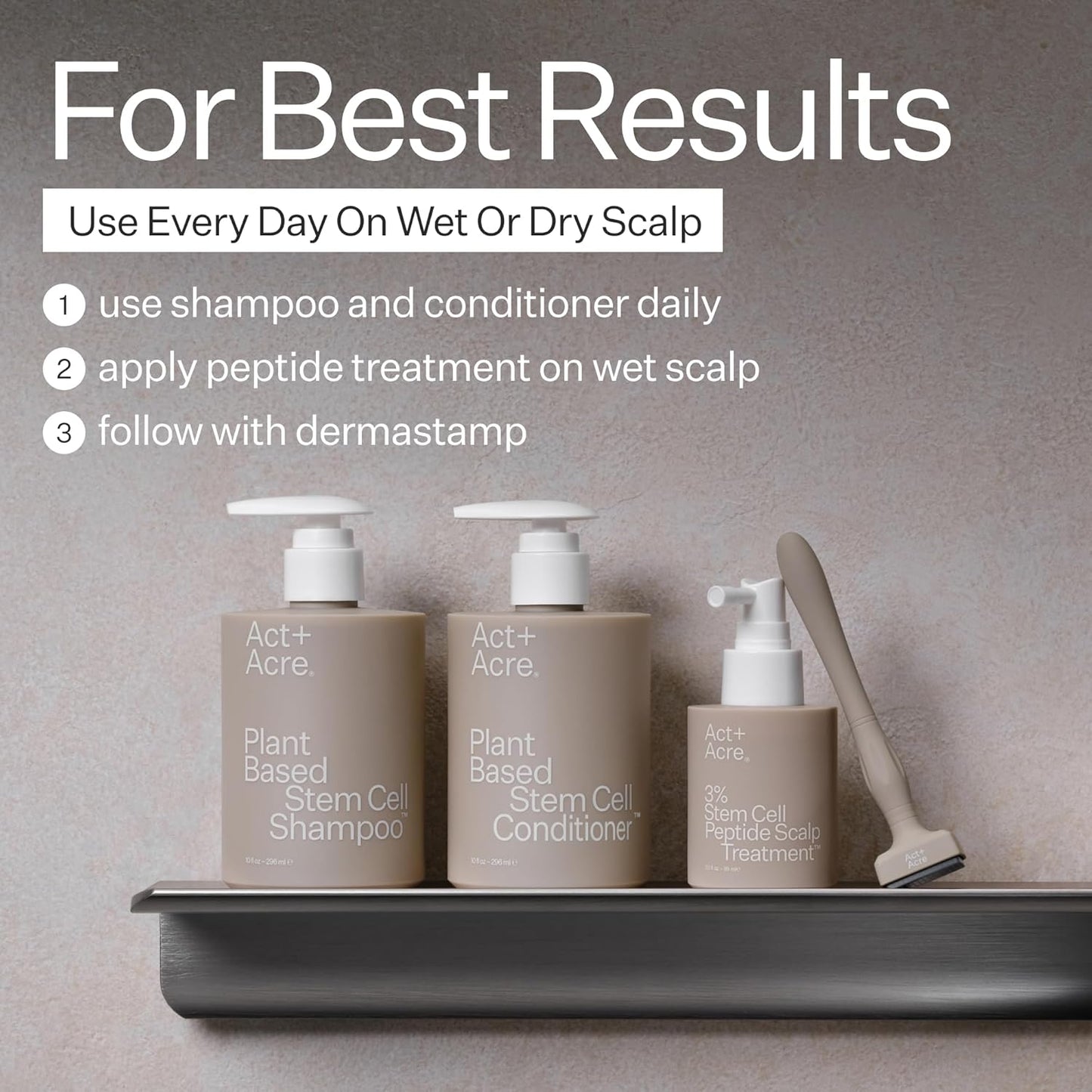 ACT+ ACRE Stem Cell Shampoo | Boosts Density, Hydrates Scalp, Removes Build-Up | Thicker, Fuller Looking Hair | Swiss Apple Stem Cells, Caffeine, Hyaluronic Acid | Vegan, Cold Processed® | 10 Fl Oz