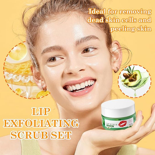 2 Pack Avocado Lip Scrub Set,Long Lasting Moisturizing Lip Scrubber Exfoliator, Cleansing Hydrating Lip Exfoliator Scrub and Moisturizer Kit for Chapped Dry Lips