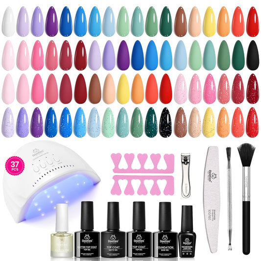 Beetles Gel Nail Polish Kit with Uv Light - 37Pcs 25 Colors Pink Red Blue Purple Green Gel Polish Starter Kit Energetic Moves for Beginners with Everything Nails Manicure Tools Gifts for Women Girls