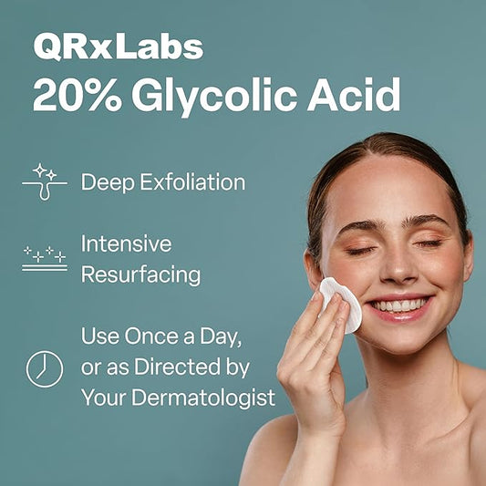 Glycolic Acid 20% Resurfacing Pads for Face & Body with Vitamins B5, C & E, Green Tea, Calendula, Allantoin - Exfoliates Surface Skin and Reduces Appearance of Fine Lines and Wrinkles - Peel Pads
