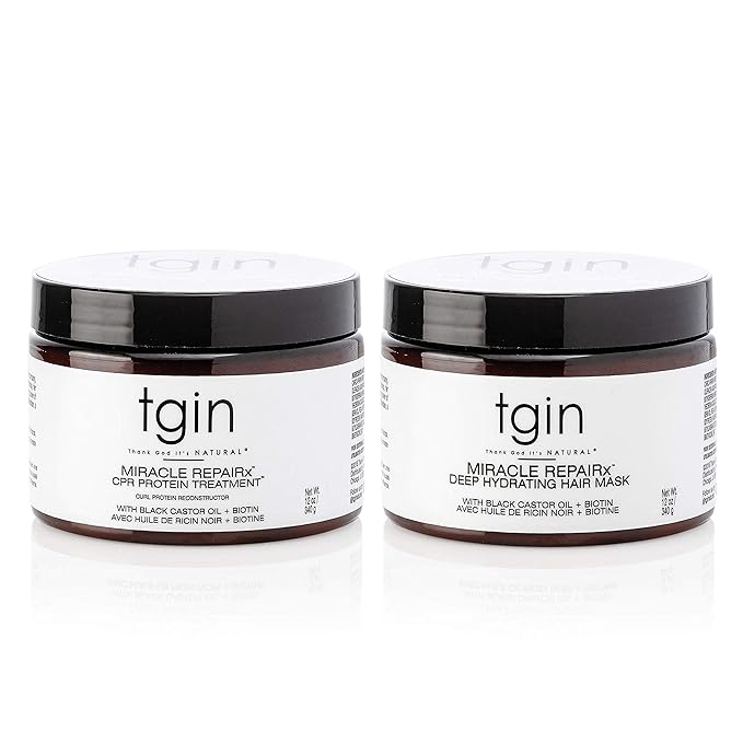 tgin Miracle RepaiRx Strengthening CPR Protein Treatment & Deep Hydrating Hair Mask, for Curly, Coily and Wavy Hair, Repairs, Protects, and Restores Damaged Hair, 12 oz, (Set)