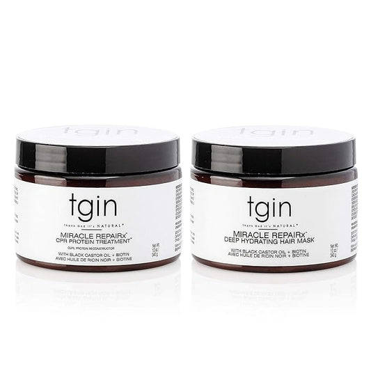 tgin Miracle RepaiRx Strengthening CPR Protein Treatment & Deep Hydrating Hair Mask, for Curly, Coily and Wavy Hair, Repairs, Protects, and Restores Damaged Hair, 12 oz, (Set)