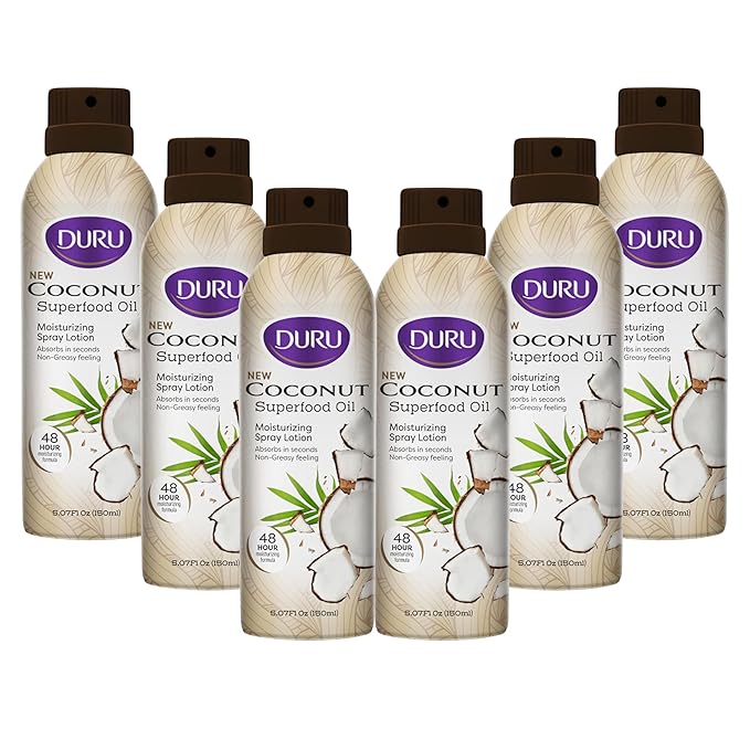 Duru Coconut Oil Moisturizing Spray Body Lotion Pack of 6 - Spray Moisturizer for Body Coconut Oil Lotion for Dry Skin Repair 48 Hour After Sun Moisturizer Coconut Oil Spray for Skin Body