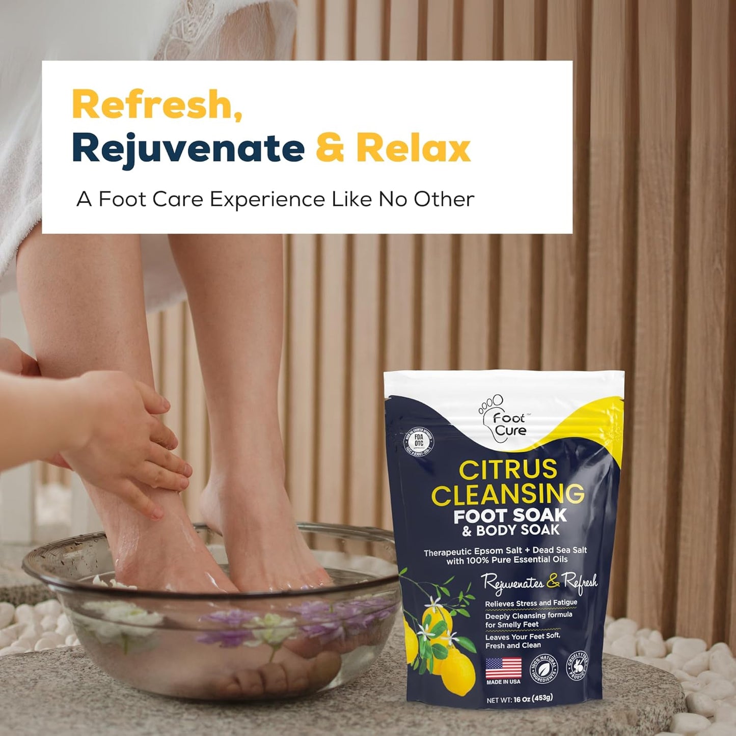 Tea Tree & Citrus Foot Soak with Epsom Salt – Supports Tired Feet, Softens Calluses, and Refreshes – Made in USA (2-Pack)