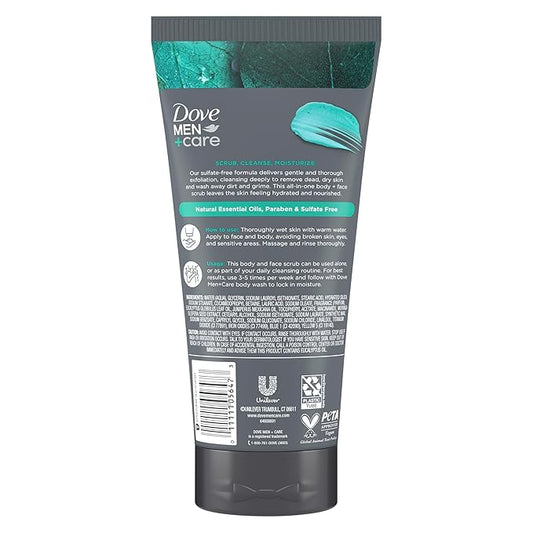 Dove Men+Care Eucalyptus Body and Face Scrub Deeply Exfoliates for Hydrated & Nourished Skin 100% Gentle Cleanser, No Sulfate Cleansers or Parabens