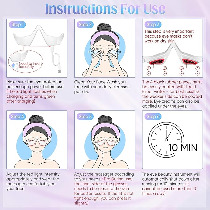 Under Eye Light Therapy Glasses, 2 Modes Light Therapy, Beauty Device with Eye Massage for Relieve Eye Fatigue, Eye Bags, Dark Circles (White)