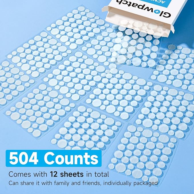 Pimple Patches for Face (504 Counts), Bulk Acne Patch, Zit Stickers 4 Sizes, Hydrocolloid Spot Stickers, Clear Acne Dots for Covering Zits, Blemishes and Breakouts
