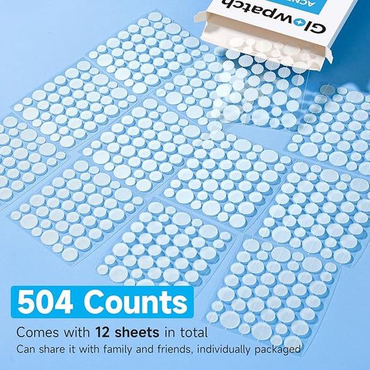 Pimple Patches for Face (504 Counts), Bulk Acne Patch, Zit Stickers 4 Sizes, Hydrocolloid Spot Stickers, Clear Acne Dots for Covering Zits, Blemishes and Breakouts