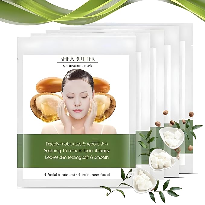 Shea Butter Facial Sheet Mask | Intense Moisture Daily Hydrating Face Masks | Face Moisturizer Skin Care Sheet | Korean Skincare | Not Tested on Animals [10 Sheets]