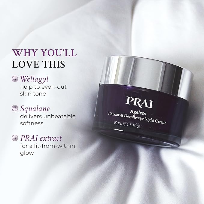 PRAI Beauty Ageless Throat & Decolletage Night Creme | Neck Firming Cream For Overnight Use | Cruelty & Paraben-Free Neck Tightening Cream with Retinol | Neck Cream for Tightening and Firming | 4.0 Oz