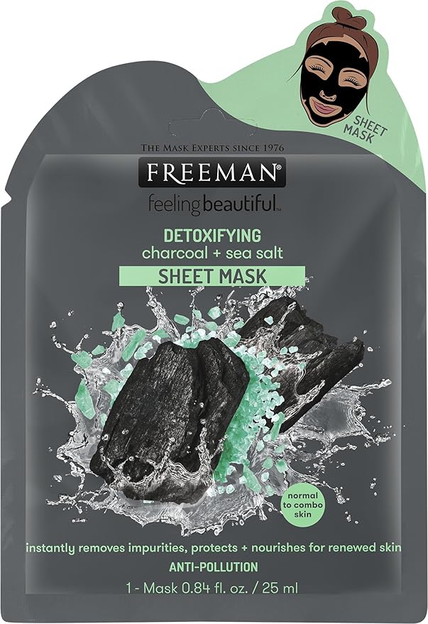 Feeling Beautiful Freeman Facial Charcoal+sea Salt Detoxify Sheet Mask, 2.4 Oz
