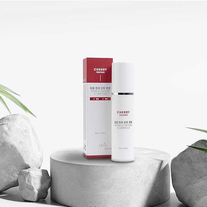Cherry Fascino Wrinkle Capture O2 Ampoule - 1.7 oz. Anti-Aging Moisturizing Skin Care with Hyaluronic Acid and Ceramides for Dry, Dull Skin - Korean Skin Care Products for Daily Use