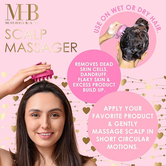 EXPRESSIONS Scalp Massager –1pc Pink Heart Shaped Scalp Massaging Tool to Rejuvenate Scalp & Hair Follicles, Ergonomic Design Silicone Scalp Scrubber for Everyday Scalp Care