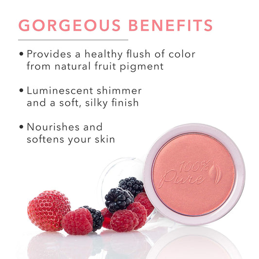 100% PURE Powder Blush (Fruit Pigmented), Mimosa, Soft Shimmery Finish, Nourishes Skin w/Rosehip Oil, Cocoa Butter, Natural Makeup (Light Coral) - 1.81 oz