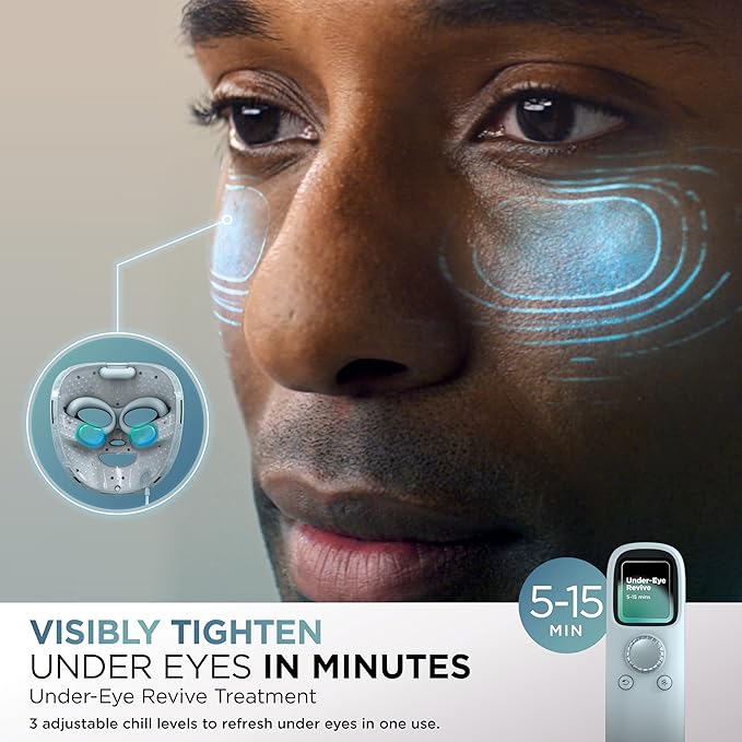 Shark CryoGlow LED Face Mask (FSA/HSA Eligible*) with Under-Eye Cooling, Anti-Ageing & Blemish Repair, Red & Blue LED, Infrared Light Therapy, USB-C, Remote Control, Storage Bag, Blue Frost, FW312