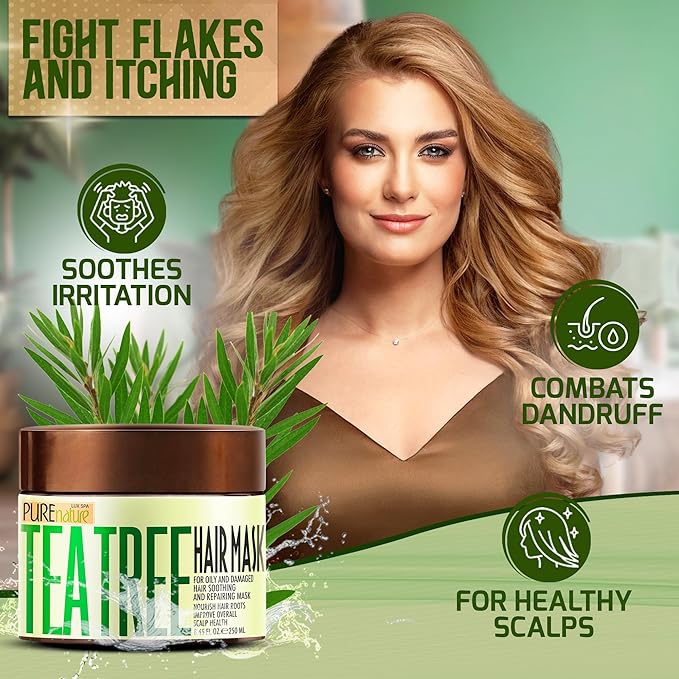 Tea Tree Oil Hair Mask - Conditioner and Deep Moisturizer Treatment for Dry Damaged Hair - With Hydrating Protein for Advanced Repair - Soothing for Itchy Scalps and Dandruff