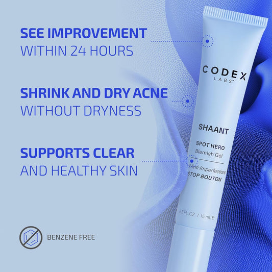 Codex Labs Shaant Spot Hero – Sulfur & Green Tea Gel for Blemish-Prone Skin | Fast-Drying Formula for Clear-Looking Skin | 0.5oz