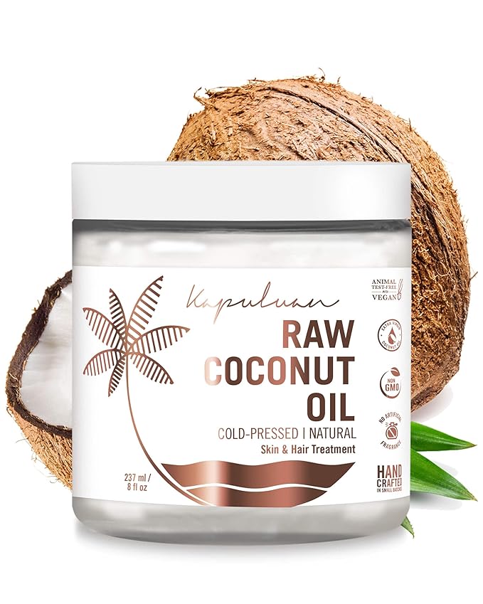 Kapuluan Organic Coconut Oil for Hair, Skin – Raw Extra Virgin Coconut Oil - Pure Unrefined Cold Pressed Oil with MCTs for Body Care or Haircare, Hair Growth, Aceite de Coco Organico, Baby, Dogs, Pets