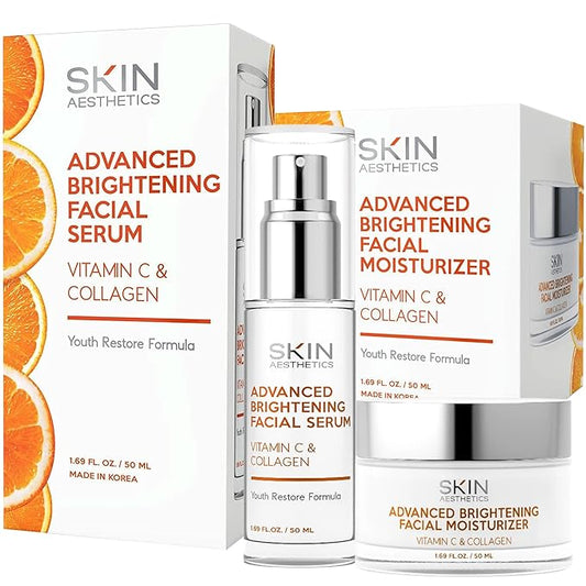 Vitamin C Serum + Moisturizer Skin Care Set - Dermatologist Tested - with Collagen to Brighten & Even Skin Tone - Anti-Aging & Acne Scar Treatment - Korean Skin Care - Clean Beauty, Cruelty-Free