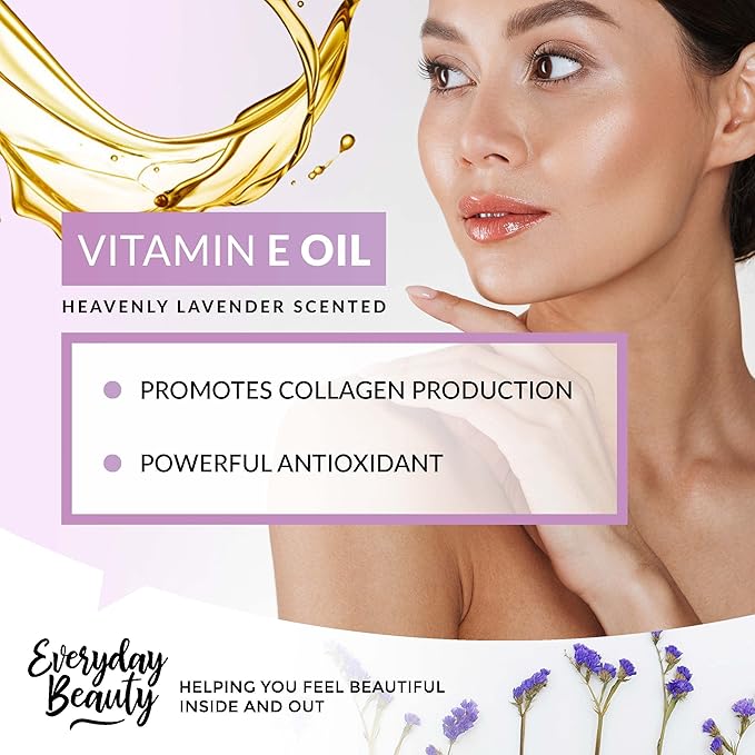 Organic Vitamin E Oil - Heavenly Lavender Scented USDA Certified 100% All Natural Plant Based 2oz - Lightweight and Great for Scars After Surgery - Reduce Wrinkles, Anti Aging, Lighten Dark Spots