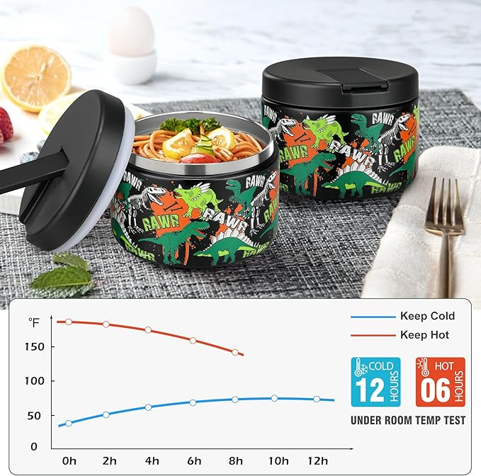 12oz Kids Soup Thermo for Hot Food Insulated Vacuum Food Jar with Buckle Lid, Stainless Steel Wide Mouth Leak Proof Lunch Container for School Travel 1 Pack